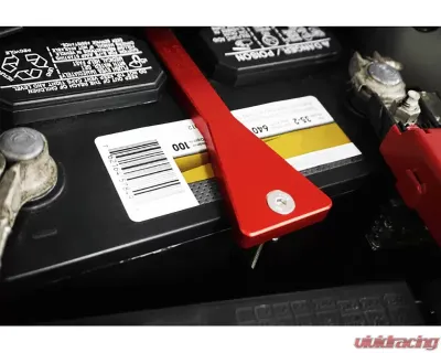 ZSPEC Design Red Billet Battery Hold Down/Bracket w/ Stainless Hardware & Etching Infiniti G35 | G37 | Q50 | Q60 - 00843612171696