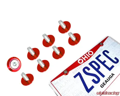 ZSPEC Design 8-Pack Fender Style License Plate Bolts w/ Gloss Red M6-1.0 Stainless & Billet Washers - 00843612177803
