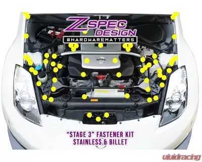 ZSPEC Design Gloss Black Stainless & Billet Stage 3 Dress-Up Bolts Fastener Kit Nissan 350Z DE | HR 2003-2009 - 00843612181879