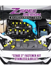 ZSPEC Design Gloss Yellow Stainless & Billet Stage 2 Dress-Up Bolts Fastener Kit Ford Focus RS | ST 2016+                                     - 00843612182258 - Image 2