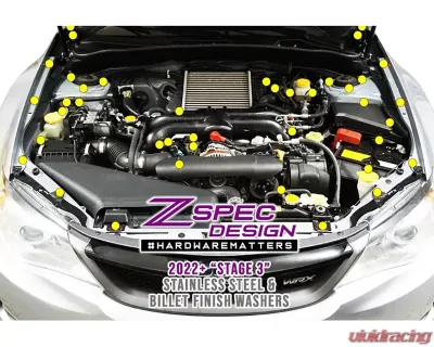 ZSPEC Design Bright Silver Stainless & Billet Stage 3 Dress-Up Bolts Fastener Kit Subaru WRX | STI 2008-2014 - 00843612149398