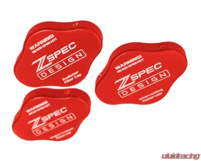 ZSPEC Design Red Billet Fluid Reservoir 3-Caps Covers Set w/ ZSPEC Etched Nissan Z RZ34 2023-2024 - 00843612186676