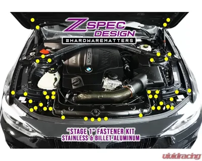 ZSPEC Design Gloss White Stainless & Billet Stage 1 Dress-Up Bolts Fastener Kit BMW 435i F32 3.0T 2014-2019 - 00843612191014