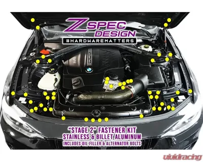 ZSPEC Design Gloss Purple Stainless & Billet Stage 2 Dress-Up Bolts Fastener Kit BMW 435i F32 3.0T 2014-2019 - 00843612191106