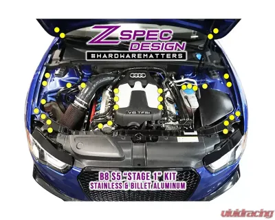 ZSPEC Design Neochrome Stainless & Billet Stage 1 Dress-Up Bolts Fastener Kit Audi S5 B8 3.0L 2007-2017 - 00843612191250