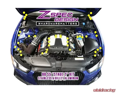 ZSPEC Design Gloss Purple Stainless & Billet Stage 2 Dress-Up Bolts Fastener Kit Audi S5 B8 3.0L 2007-2017 - 00843612191380