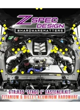 ZSPEC Design Black Titanium & Billet Stage 1 Dress-Up Bolts Fastener Kit w/ Gunmetal Washers Nissan GT-R R35 2009-2023                                     - 00843612196217 - Image 2