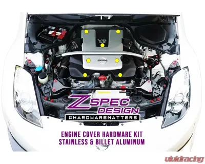ZSPEC Design Stainless & Billet Engine Cover Fasteners w/ Bright White Washers Nissan 350Z DE | HR 2003-2009 - 00843612197078