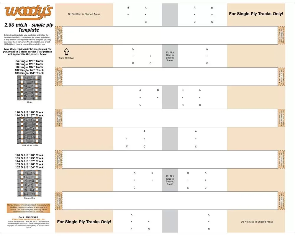 Woodys Stud Template 2.86" Single Ply - 286S-TEMP-2