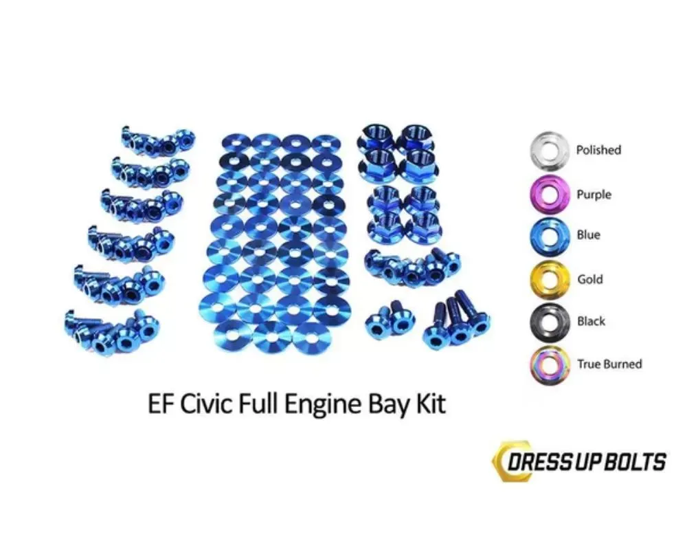 Dress Up Bolts Stage 2 Titanium Hardware Engine Bay Kit Honda Civic EF 1988-1991 - HON-030-Ti-BLU