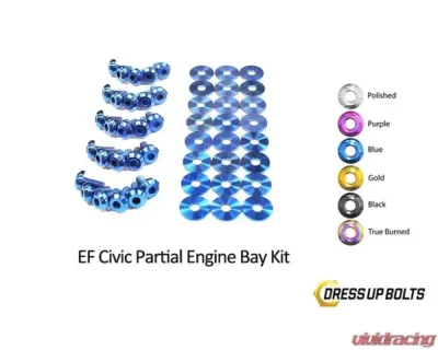 Dress Up Bolts Stage 1 Titanium Hardware Engine Bay Kit Honda Civic EF 1988-1991 - HON-031-Ti-BLU