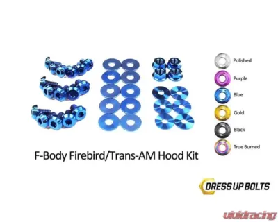 Dress Up Bolts Titanium Bolts Hood Kit Pontiac Firebird | Trans Am 1998-2002 - PON-002-Ti-BLU
