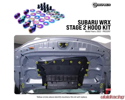 Dress Up Bolts Stage 2 Titanium Hardware Hood Kit Subaru WRX 2022+ - SUB-041-Ti-GLD