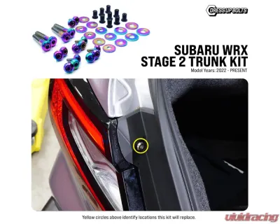 Dress Up Bolts Stage 2 Titanium Hardware Trunk Kit Subaru WRX 2022+ - SUB-045-Ti-BLU