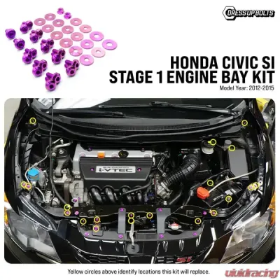 Dress Up Bolts Stage 1 Titanium Hardware Engine Bay Kit Honda Civic Si 2012-2015 - HON-075-Ti-BLK