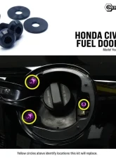 Dress Up Bolts Titanium Hardware Fuel Door Kit Honda Civic Si 2012-2015                                     - HON-081-Ti-BLU - Image 4
