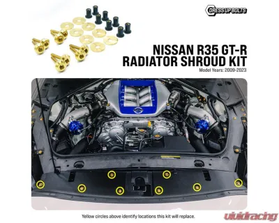 Dress Up Bolts Blue Titanium Hardware Radiator Shroud Kit Nissan R35 GT-R 2009-2023 - NIS-041-Ti-BLU
