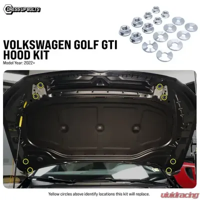 Dress Up Bolts Titanium Hardware Hood Kit Volkswagen Golf GTI 2022+ - VKW-008-Ti-BLK