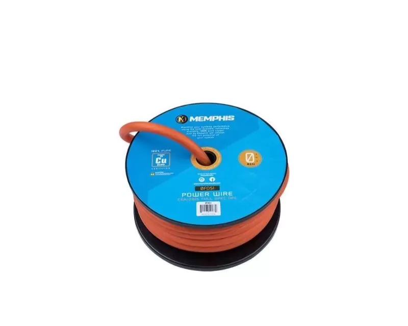 Memphis Audio 1/0 Gauge Orange Wire 51 Ft Spool - 0FO51