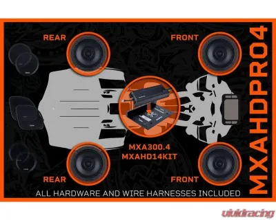 Memphis Audio 4-Speaker Direct Fit OEM Kit with Amplifier | Mount | Harness Harley Davidson Street | Road Glide 2014+ - MXAHDPRO4