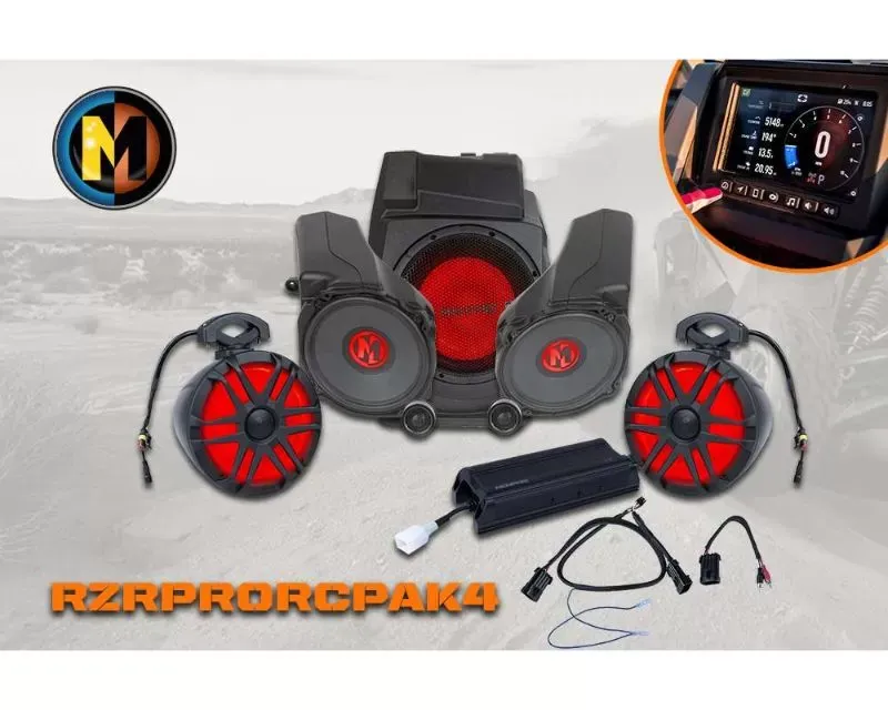 Memphis Audio PAK4P Amplifierlified 4 Speaker with Subwoofer System and Ride Command Polaris RZR PRO 2020+ - RZRPRORCPAK4P