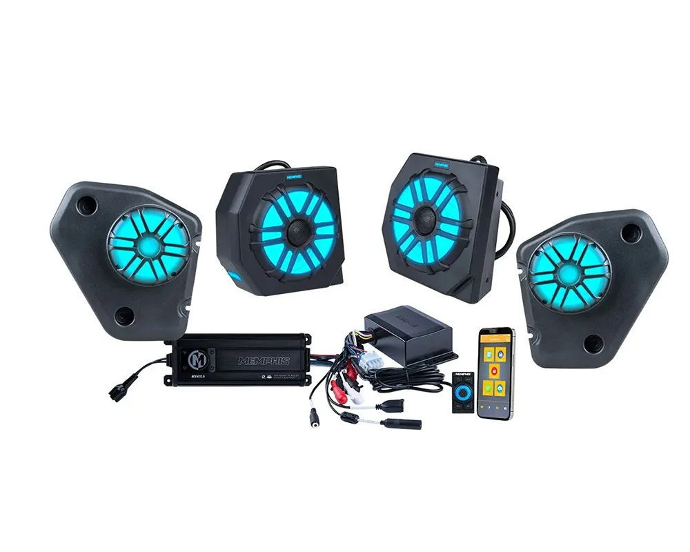 Memphis Audio Front/Rear Pods/Source Unit & 4CH Amp Audio System Can-Am Defender 2018+ - DEFPRO4I