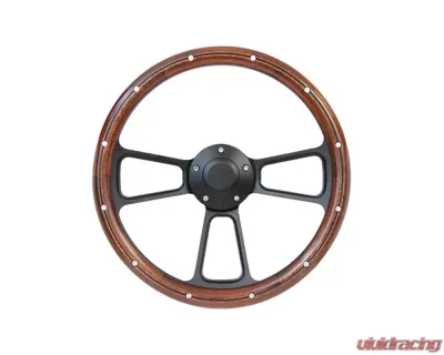 Brothers Trucks Black/Wood Custom 14-Inch Steering Wheel for 1974-1991 Chevrolet/GMC Trucks - STRF8BW74-91