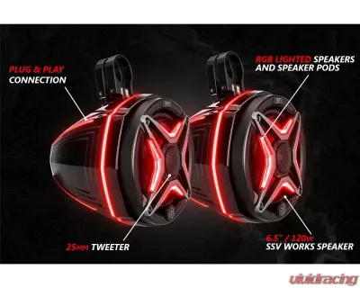 SSV Works Lighted 5-Speaker Audio System w/ JVC Polaris Ranger XP1000 2018-2023 - RG4-Q5V1