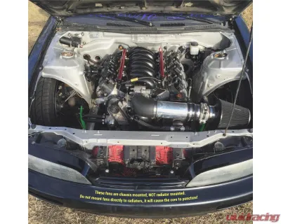 Chase Bays -16AN Tucked Aluminum Radiator with 2 12in Ultra Fans Nissan 240SX S13 | S14 | S15 1989-2002 - CB-14RAD-16AN-11UFAN