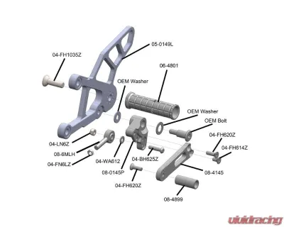 Woodcraft Technologies Black Rearset Kit w/ Brake Pedal Kawasaki 2019-2023 - 05-0151