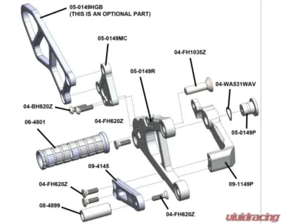 Woodcraft Technologies Black Rearset Kit w/ Brake Pedal Kawasaki 2019-2023 - 05-0151