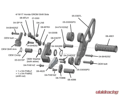 Woodcraft Technologies Complete Rearset (With Folding Toe Pieces) Honda Grom 125 2014-2020 - 05-0307BX