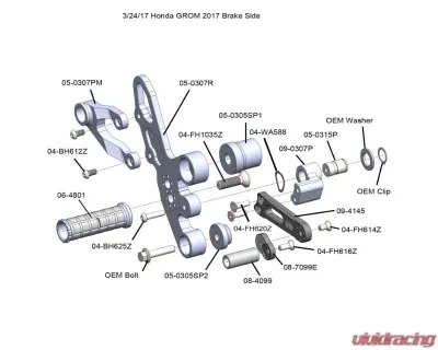 Woodcraft Technologies Complete Rearset (With Folding Toe Pieces) Honda Grom 125 2014-2020 - 05-0307BX