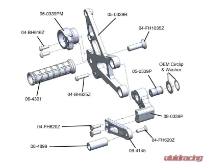Woodcraft Technologies Complete Rearset (Aftermarket QS - With Folding Toe Pieces) Honda CBR1000RR 2017-2022 - 05-0344BX
