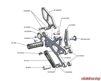 Woodcraft Technologies Black Complete STD Shift Rearset w/o QS (No Folding Toe Pieces) Triumph Street Triple R 2013-2016 - 05-0509B