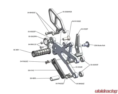 Woodcraft Technologies STD Shift Rearset w/o QS (No Folding Toe Pieces) Triumph Street Triple 2017-2021 - 05-0513B