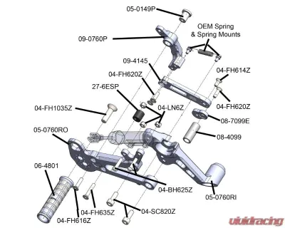 Woodcraft Technologies Complete Adjustable Rearset Kit w/ Pedals (With Folding Toe Pieces) Aprilia RS 660 2021-2023 - 05-0760BX