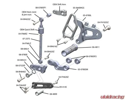 Woodcraft Technologies Black GP/STD Adjustable Rearset Kit (No Folding Toe Pieces) MV Agusta 2012-2019 - 05-0780B