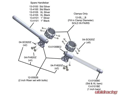 Woodcraft Technologies Black 2" Clip-on Risers w/ 45mm Clamp & Standard 7/8" Bars - Regular - 12-3545-78B