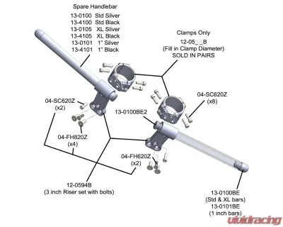 Woodcraft Technologies Silver 3" Clip-on Riser Assembly w/ 45mm Clamp & 1" Bars - 12-5545-1S