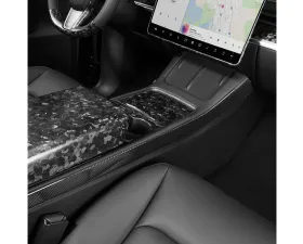 Carbonati Glossy Black Real Molded Dry Carbon Fiber Centre Console Side Panel Caps Tesla Model 3 | Model Y 2017+