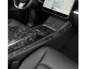 Carbonati Glossy Black Real Molded Forged Carbon Fiber Centre Console Side Panel Caps Tesla Model 3 | Model Y 2017+