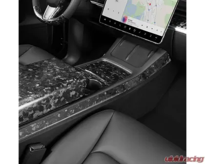 Carbonati Glossy Black Real Molded Forged Carbon Fiber Centre Console Side Panel Caps Tesla Model 3 | Model Y 2017+ - 930054