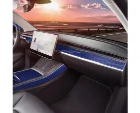 Carbonati Glossy Blue  Real Molded Dry Carbon Fiber Dash Trim Tesla Model 3 | Model Y 2017+