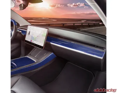 Carbonati Glossy Blue  Real Molded Dry Carbon Fiber Dash Trim Tesla Model 3 | Model Y 2017+ - 930064