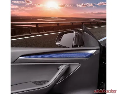 Carbonati Glossy Blue Real Molded Dry Carbon Fiber Door Dashboard Extension Panel Tesla Model 3 | Model Y 2017+ - 930072