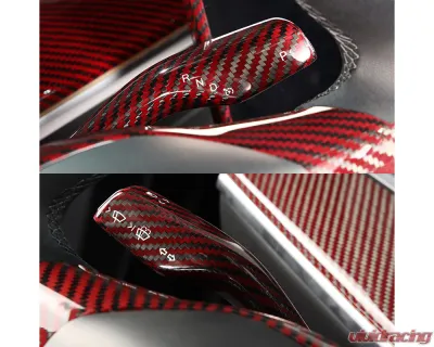 Carbonati Glossy Red Real Molded Dry Carbon Fiber Turn Signal & Wiper Stalk Covers Tesla Model 3 | Model Y 2017+ - 930095