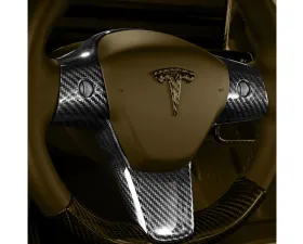 Carbonati Glossy Black Real Molded Dry Carbon Fiber Steering Wheel Top Cap Tesla Model 3 | Model Y 2017+