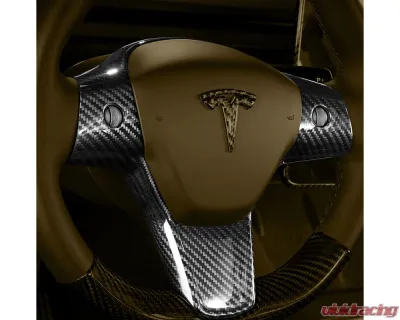 Carbonati Glossy Black Real Molded Dry Carbon Fiber Steering Wheel Top Cap Tesla Model 3 | Model Y 2017+ - 930101