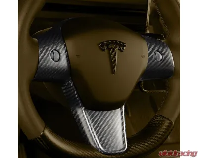 Carbonati Matte Black Real Molded Dry Carbon Fiber Steering Wheel Top Cap Tesla Model 3 | Model Y 2017+ - 930102